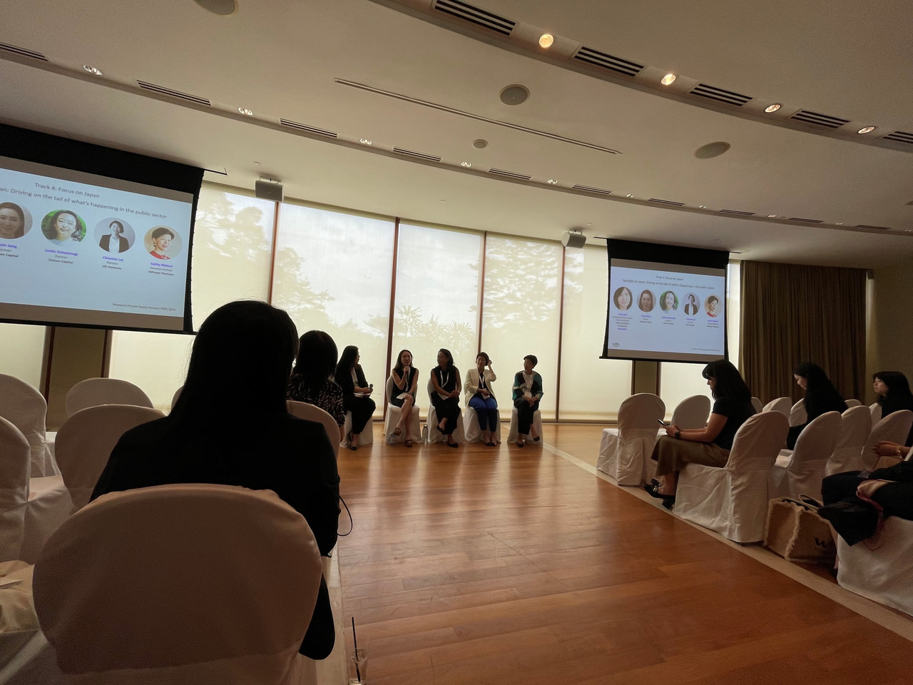 JIC Head of Fund Investments Yuka Hata moderates a panel at Women's Private Equity Summit APAC 2024